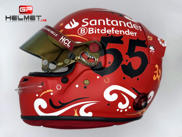 carlos sainz football helmet Carlos Sainz 2024 Mexico GP Helmet / Ferrari F1 – GPHelmet